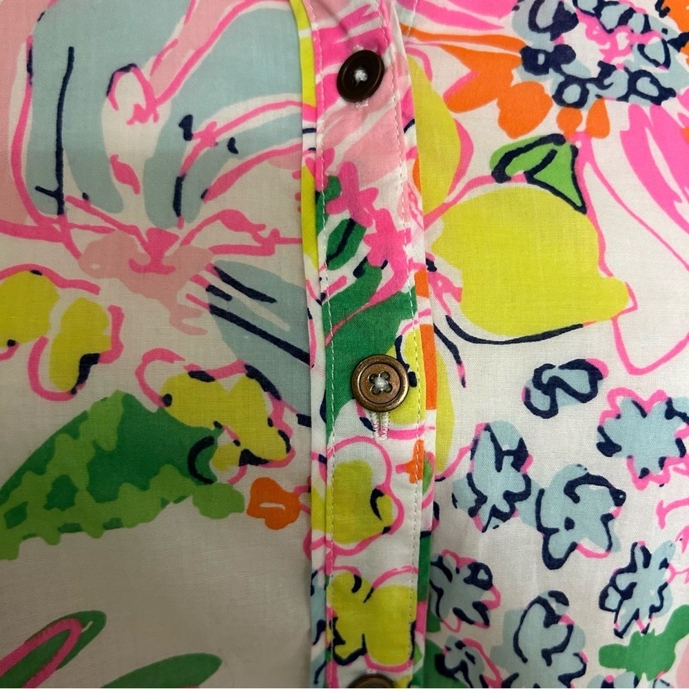 Lilly Pulitzer Floral Button-Down Shirt Pink Green Cotton Size M - Picture 5 of 8